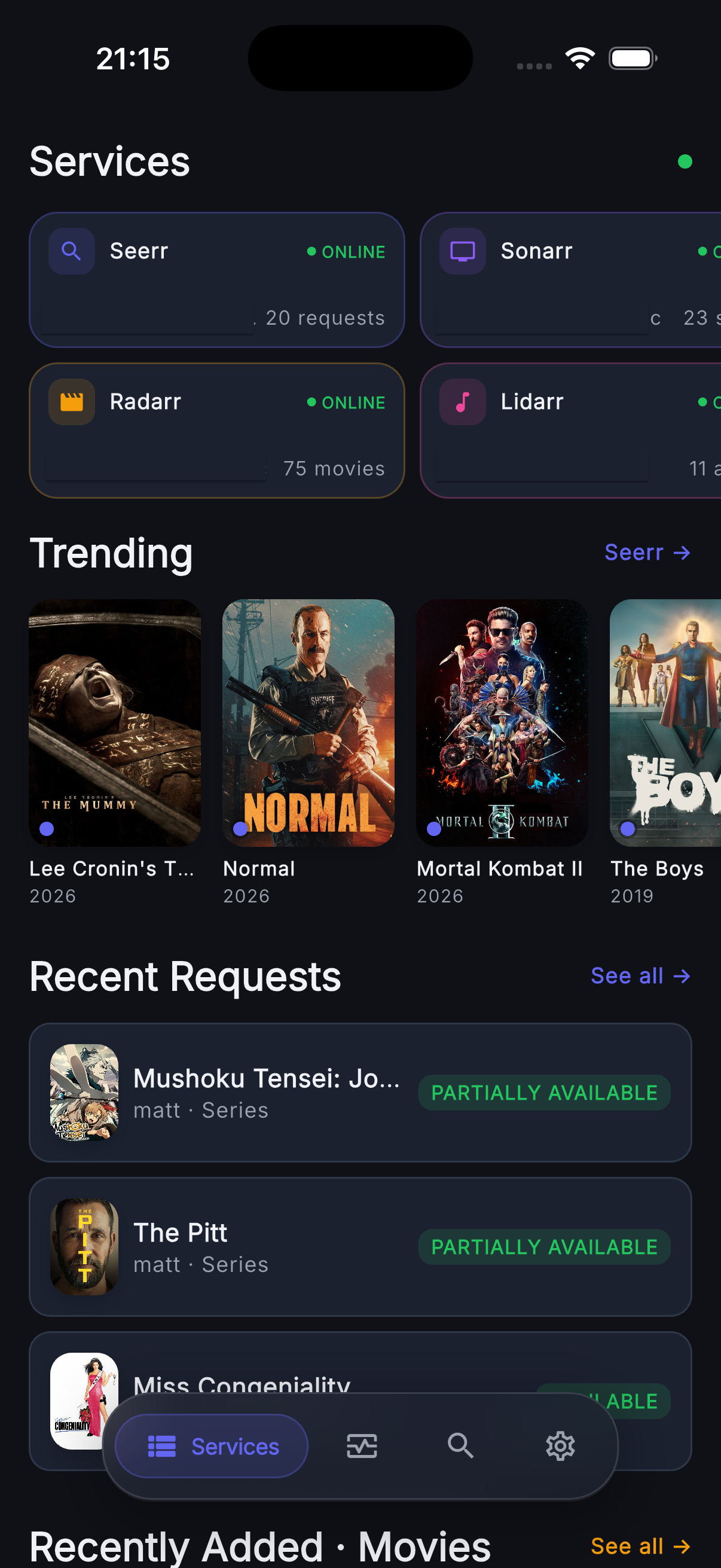 Seekarr home — dark theme